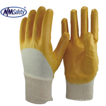 NMSAFETY interlock liner half coated yellow nitrile  work gloves